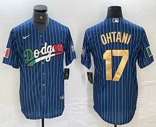 Men's Los Angeles Dodgers #17 Shohei Ohtani Mexico Blue Gold Pinstripe Cool Base Stitched Jersey,We sell and wholesale Men's Los Angeles Dodgers #17 Shohei Ohtani Mexico Blue Gold Pinstripe Cool Base Stitched Jersey on line form chian!
